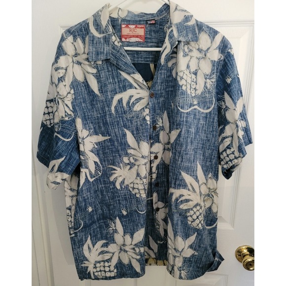 RJC Men's Blue Floral/Guitar Hawaiian Short-Sleeve Button-Down Shirt Size 2XL - Picture 7 of 8